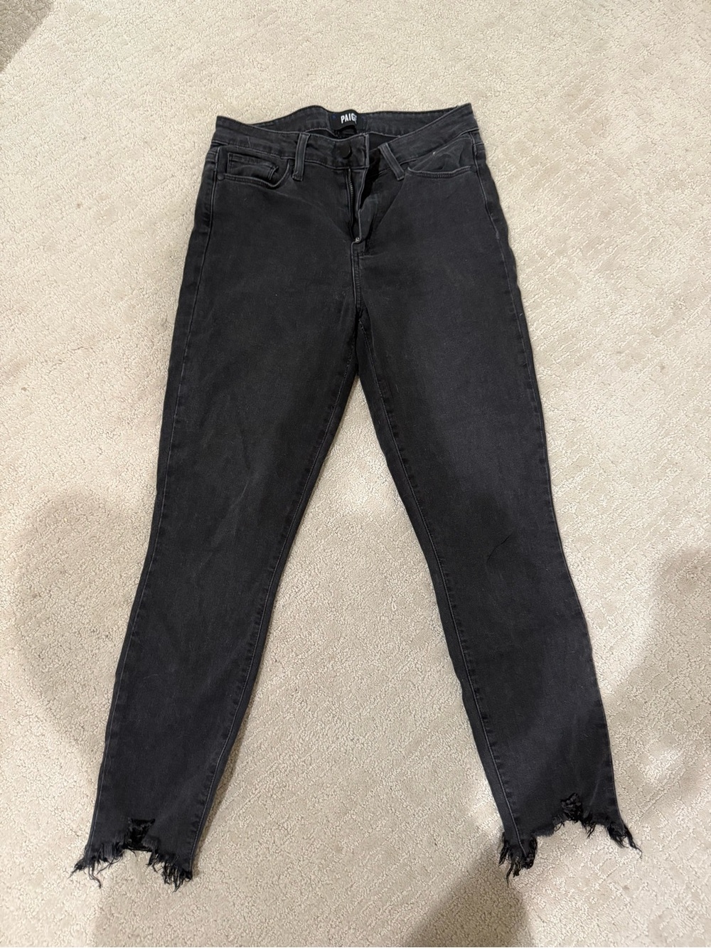 PAIGE Black Skinny High-Rise Jeans with Frayed Hem